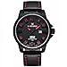 Men's Black Leather Wrist Watch Large Face 3D Analog Quartz Casual Watch with Red Number and Analogue