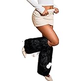 Kaei&Shi Fur Boot Covers with Pom-poms,Fuzzy Fluffy Leg Warmers For Women,Furry Boots Cuff Concert Rave Christmas