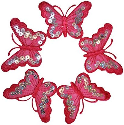 5 red organza butterfly dress patch6.7x4.6cm Butterfly Bug Embroidered Iron On Applique Patch