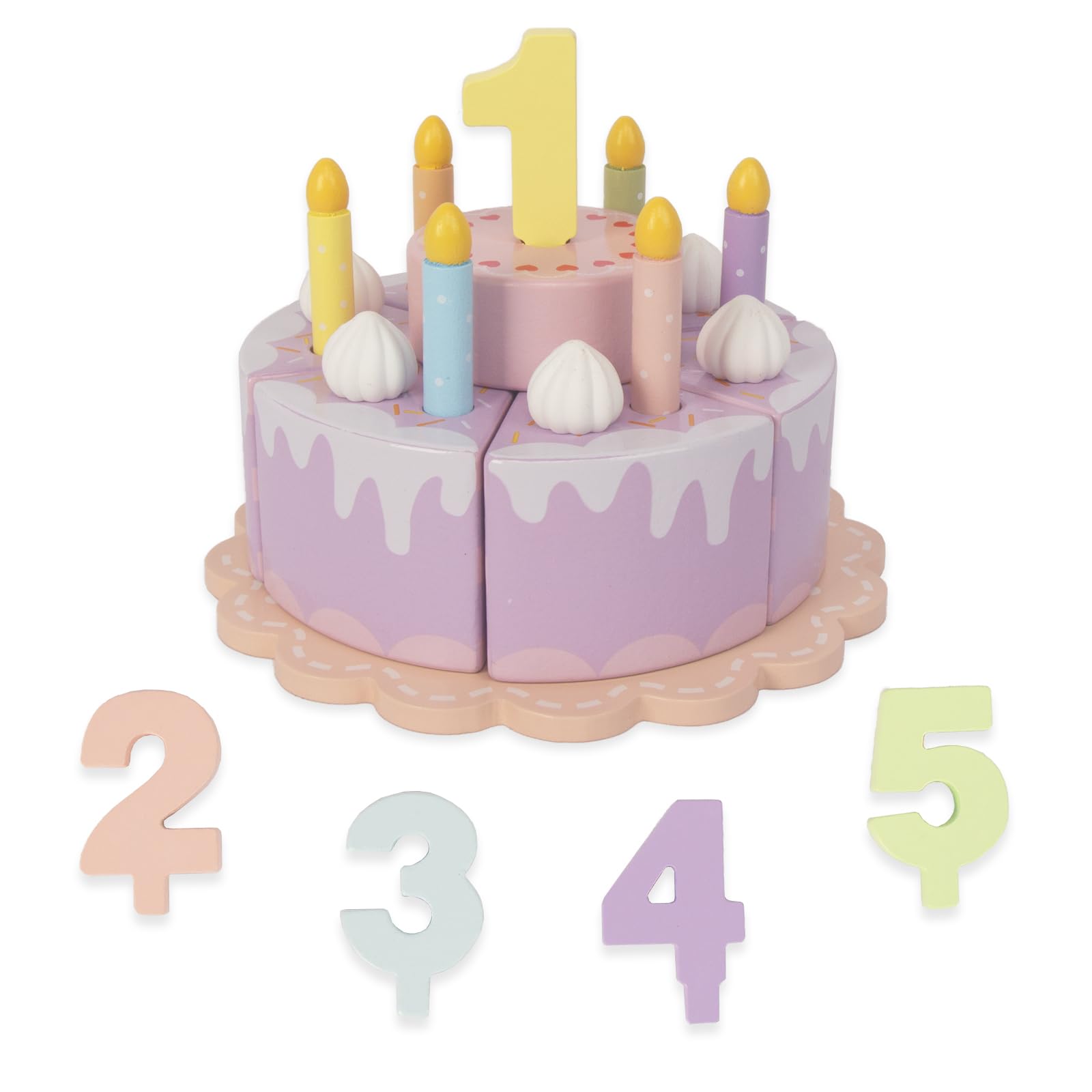 Photo 1 of WoodenEdu Pretend Play Food for Toddlers 1-3,Wooden Birthday Fake Cake with Candles and Numbers