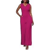 Bdwinz Womens Summer Sleeveless V Neck Jumpsuits Casual One Piece Wide Leg Long Jumpsuits for Women Dressy