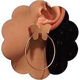 Iaceble Boho Butterfly Circle Earrings Large Circle Drop Earrings Metal Gold Butterfly Stud Earrings Circle Hoop Dangle Earrings Statement Butterfly Earrings Jewelry for Women
