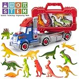 Prextex DIY and STEM Dinosaur Toys Carrier Toy Truck - 12 Realistic Looking Dinosaur with Take-Apart Detachable Carrying Case and Tools
