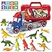 Prextex DIY and STEM Dinosaur Toys Carrier Toy Truck - 12 Realistic Looking Dinosaur with Take-Apart Detachable Carrying Case and Tools