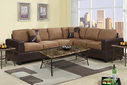 2 Piece Classic Large Microfiber And Faux Leather Sectional Sofa