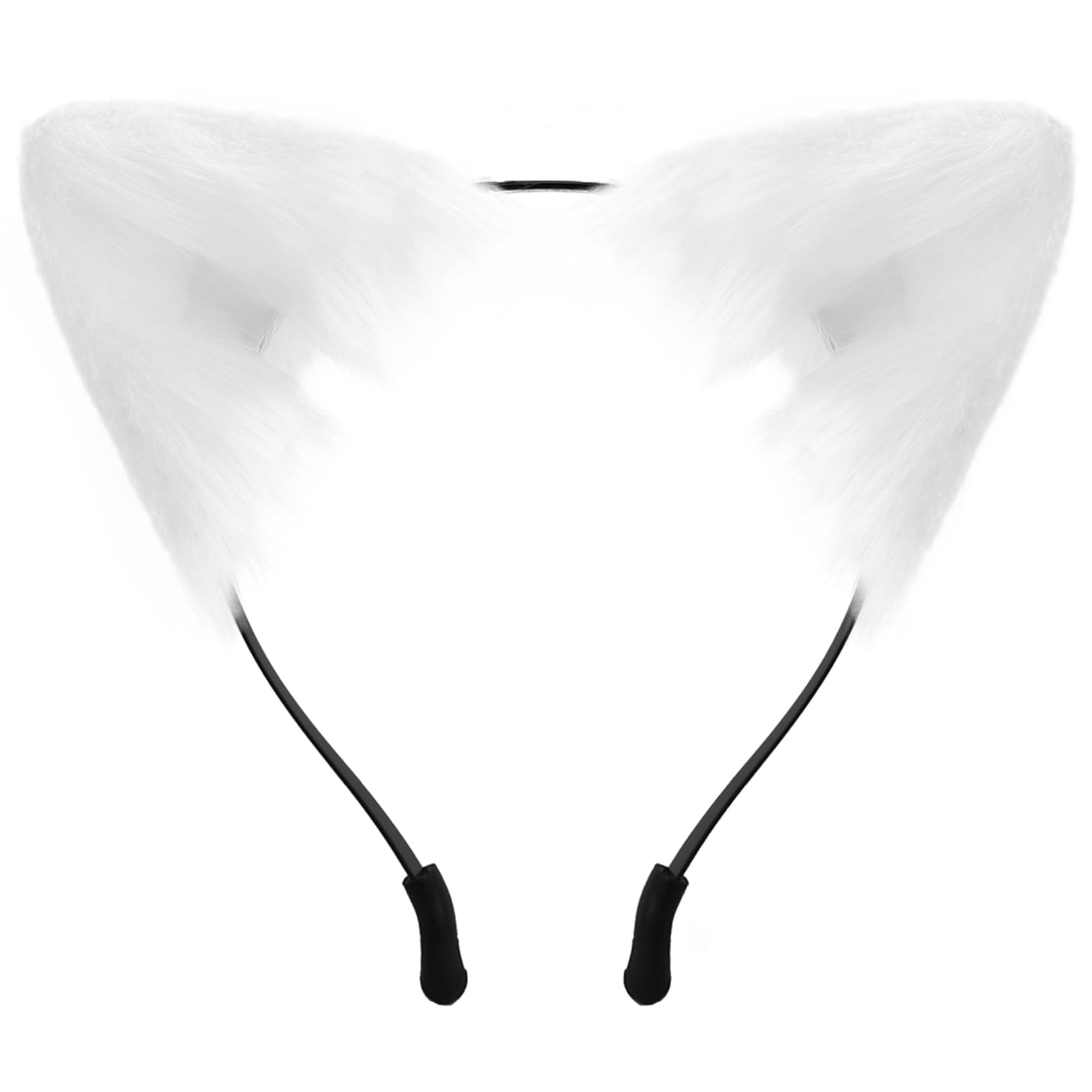 SycloPak White Fluffy Cat Ears Headband - Realistic Fox/Wolf/Deer Ears for Adult Cosplay, Halloween Costume Parties