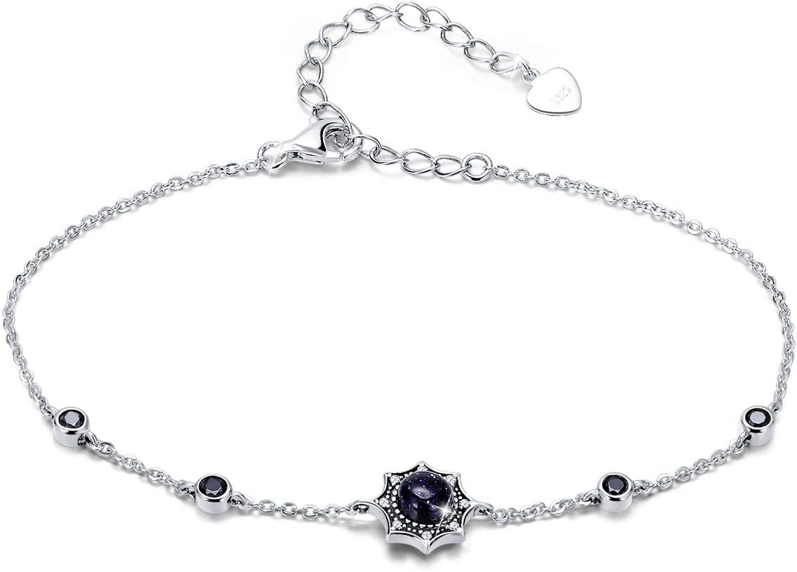 Mother Day Gift- Blue Sandstone Star Charm Bracelet, 925 sterling silver CZ Vintage Mysterious Stars Bangle Jewelry Gift for Women
