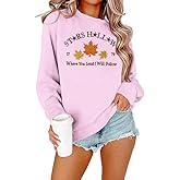MYHALF Crewneck Sweatshirt for Women Fall Leaf Graphic Sweatshirts Vacation Long Sleeve Drop Shoulder Pullover
