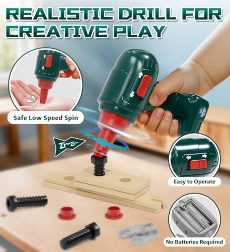 Lehoo Castle Tool Box for Children 2 3 Years, Montessori Toy for Boys 3 4 5 Years with Drill and Removable Racing Cars, Workbench Case Educational Gift for Children Role Play