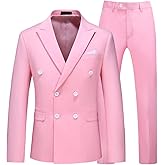 UNINUKOO Mens Suits 2 Piece Double Breasted Tuxedo Suit Slim Fit Wedding Party Dress Formal Suits for Men