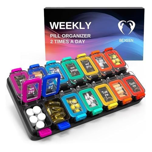 Extra Large Weekly Pill Organizer 2 Times A Day - Airtight Pill Box 7 ...