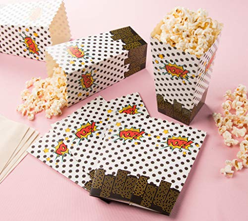 Popcorn Boxes - 100-Pack Paper Popcorn and Candy Containers, Party Supplies for Movie Nights, Kids Birthday, Carnivals, Comic Superhero Design, 46-Ounce, 3.7 x 7.7 x 3.7 Inches