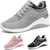 Galonfulty Women's Knitted Mesh Wedge Lace-up Sports Shoes with Arch Support Comfortable Heightened Thick Casual Orthopedic Walking Shoes Outdoor Non-Slip Lightweight Running Tennis Shoes