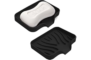 Accock 2-Pack Black Silicone Soap Dish Set - Self-Draining & Non-Slip Holder, Keeps Sink Area Dry for Kitchen and Bathroom