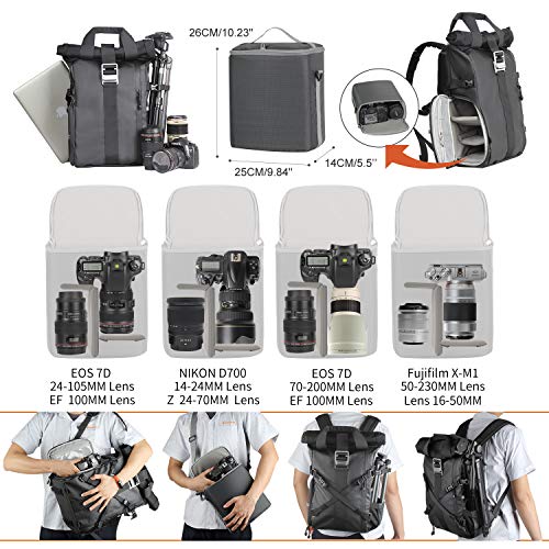 Camera Backpack Rolltop with Laptop Compartment Quick Side Access for