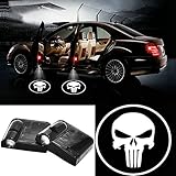 2pcs Wireless Universal Car Projection LED Projector Door Shadow Logo Light Welcome Lamps Courtesy Lights Kit Magnet Sensor White Skull
