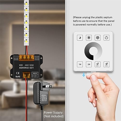 TERRIFI RF Wall Mounted LED Wall Controller, Touch Panel Dimmer Controller for Single Color LED Strips, Suitable for DC5V/12V/24V 30A Systems, Effortlessly Adjust Brightness