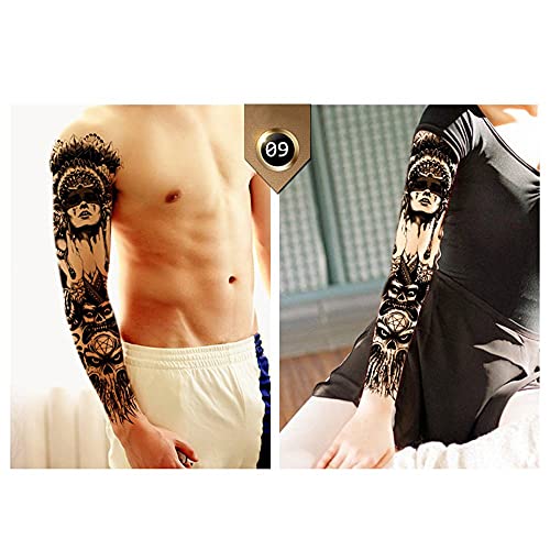 Temporary Tattoos Adult Women Pinkiou Full Arm Fake Tattoos Stickers 12 Sheet Shoulder Waterproof Tattoo for Men Women Teens Buddha, Skull, Eagle Eye, Beauty and Beast (12PCS)