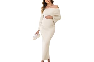 AISWI Off The Shoulder Maternity Dress Bell Sleeves Ruched Bodycon Maxi Elegant Pregnancy Dresses Baby Shower Photoshoot