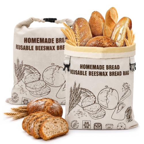 Unipampa 2 Pack Reusable Beeswax Bread Bags for Homemade Bread, Sourdough Bread Bags, Beeswax Linen Cotton Sourdough Bag, Food Storage Bags, Freezer Safe Airtight keep fresh, Eco-Friendly Zero Waste at Amazon