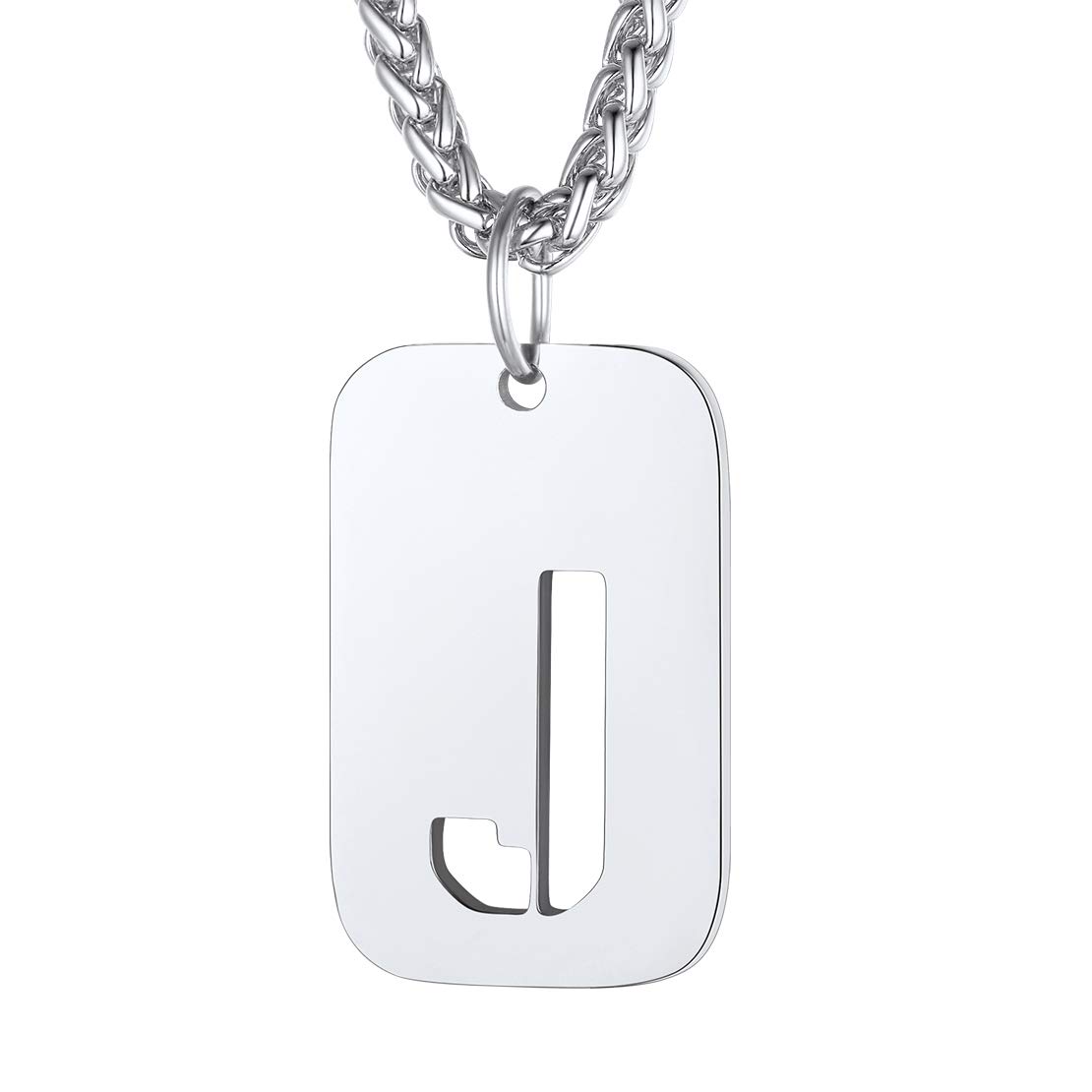 FindChic Dog Tag Chain with Letter for Men Mens or Womens Chain with Initials J, Stainless Steel Dog Tag Necklace Men or Women Engraved Personalized Mens or Womens Letter Necklace — image 1