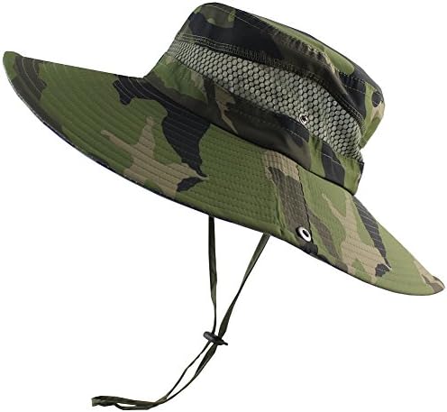 CAMOLAND Summer Fishing sun Boonie Hat Camouflage Outdoor UV Protection Large Brim Bucket Safari Cap Breathable Mesh