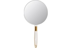 Eaoundm Round Hand Held Mirror for Makeup Hand Mirror (6.9W X 13 L inchs, White)