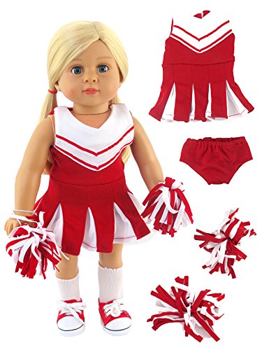 Red and White Doll Cheerleader Cheerleading Outfit Uniform | Fits 18" American Girl Dolls, Madame Alexander, Our Generation, etc. | 18 Inch Doll Clothes