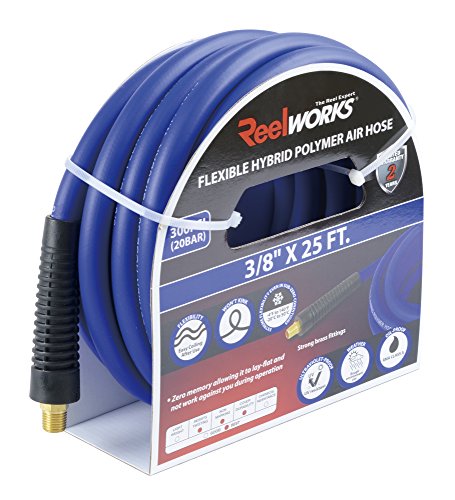 ReelWorks 19143501A Hybrid Polymer Flexible Air Compressor Hose, 3/8" x 50', 0.375" Inside Diameter