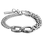 ULLMYYL Titanium Bracelet for Men, Asymmetrical Stainless Steel Cuban Link Chain Bracelet, Unisex Hip Hop Cuff Bangle, 21.5cm (8.46in)