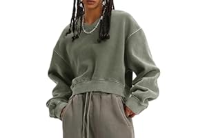 BINTEHGS Oversized Sweatshirt for Women Loose Fit Cotton Pullover Vintage Crew Neck Sweatshirts with Pocket Long Sleeve Shirt