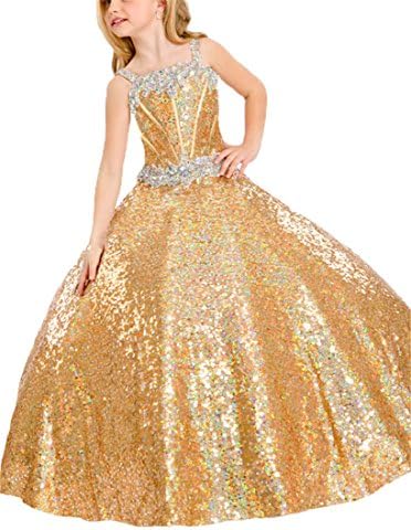 MSJME Littel Girls' Sequined Birthday Party Long Pageant Dresses 2 Gold