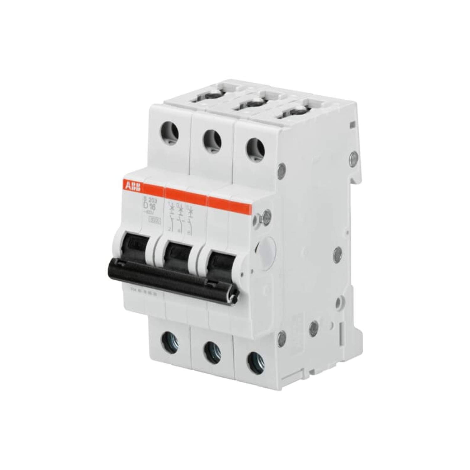 ABB S203-D4 Miniature Circuit Breaker, 3 Pole, Type D, 6/10kA Breaking Capacity, 4 Amp Current (2CDS253001R0041)