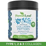 Advanced Hydrolyzed Collagen Peptides - Type 1, 2 and 3 Unflavored Protein Powder - Pasture Raised, Grass Fed - Anti-Aging, Joint, Skin, Hair and Bones Formula - 2 LBS, 80 Servings - ForestLeaf