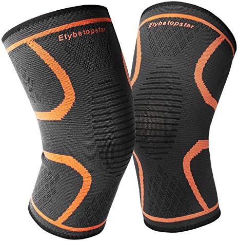 Knee Brace Support Compression Sleeve[Best]Etybetopstar 1 Pair Knee Protector for Meniscus Tear, Arthritis, ACL, Joint Pain Relief, Injury Recovery, Running, Basketball, Biking, Sports for Men & Women