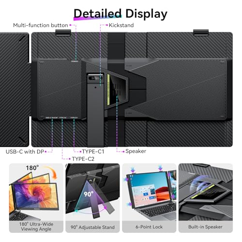 Blackview Laptop Screen Extender, 14" 1080P FHD IPS Portable Monitor, Ultra-Slim Travel Dual Monitor Fit for 13"-17.3" Laptops, USB-C Plug &Play Extended Screen for Windows/Mac/Android/Switch