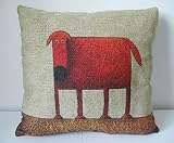 Dhnewsun Cotton Linen Square Decorative Throw Pillow Case Cushion Cover Green Background Red Dog 18 "X18 "