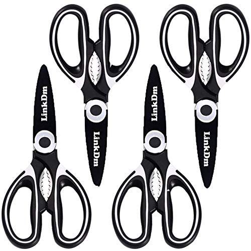 4 Pack Heavy Duty Kitchen Shears Stainless Steel Multi-Function Kitchen Scissors With Sharp Blade，Scissors protection sleeve (Black) - Thumbnail 6
