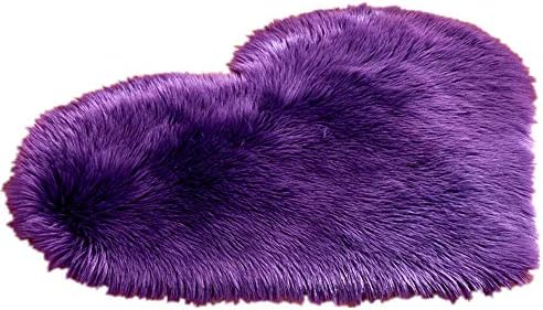 Fabric Home Soft Shaggy Faux Fur Love Heart Carpet Fluffy Non Slip Mats Cover for Bed Chair Sofa Living Room Bedroom Area Rug, Purple 40cm x 50cm