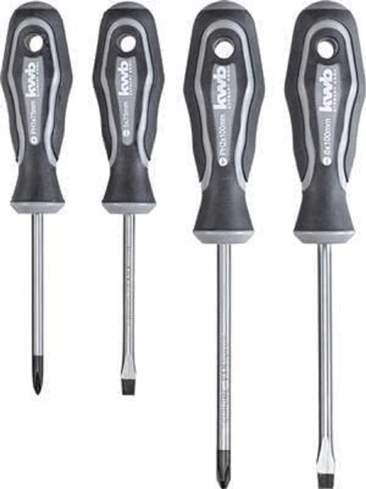 kwb Screwdriver Set of 4 with Magnetic Tip, Extra Hardened, Includes 2-Component Handle and Hanging Hole, Screwdriver Set Made of Frosted CV Steel