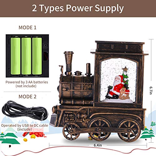 Weihnachtslaterne in Zugform, Schneelaterne mit Musik und Weihnachtsmann, wassergefüllt mit Schneegestöber, USB-oder Batteriebetriebene Schneekugel, LED Glitzer Laterne Weihnachtsdeko Innen, Zuhause