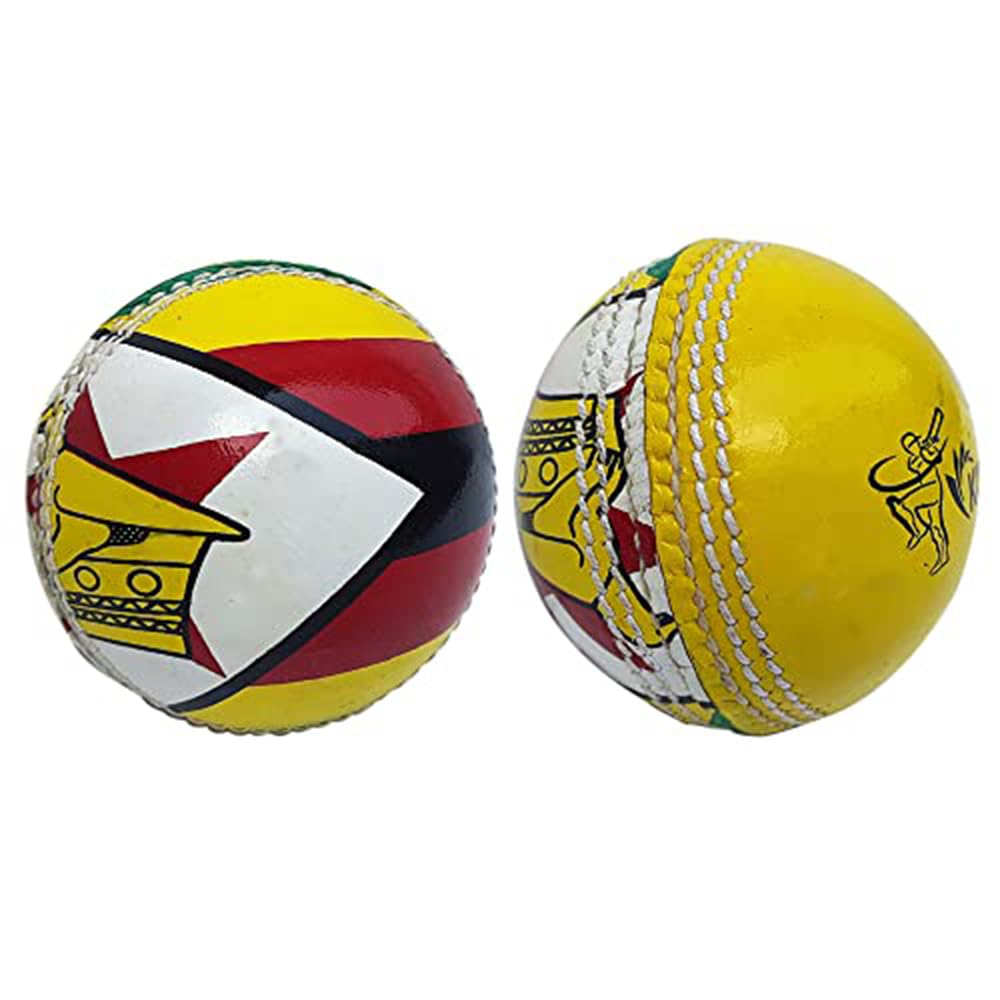 Kosma Hand Stitched 2 piece Leather Cricket Ball |Standard Size - 5.5 oz / 156 grams | Premium Quality Leather Flag Cricket Ball g | Fan Edition - Zimbabwe Flag | Perfect Souvenir & Gift