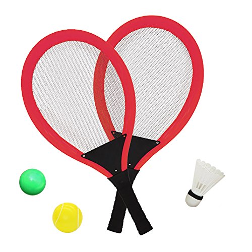 YIMORE-Raquetas-de-Tenis-Badminton-con-Bolas-Juguete-para-Ninos-3-en-1-Juego-de-Deporte-Playa-al-Aire-Libre-Rojo