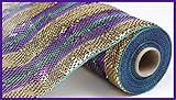 Deluxe Mardi Gras 10 Inch Wide Poly Deco Plastic Mesh Stripe 10 Yards RE1349NA Purple Gold Green