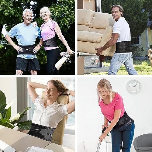 FREETOO Lumbar Support Belt, Lumbar Support and Back Pain Relief, 4 Springs, Double Adjustable Strap for Men and Women, XL, Black