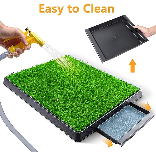 Gluckluz Dog Potty Tray Pee Grass Pad Indoor Washable Artificial Puppy Pee Training Toilet Restroom Odourless Urine Mat Potty Trainer with 3 Layer for Small Medium Large Dog