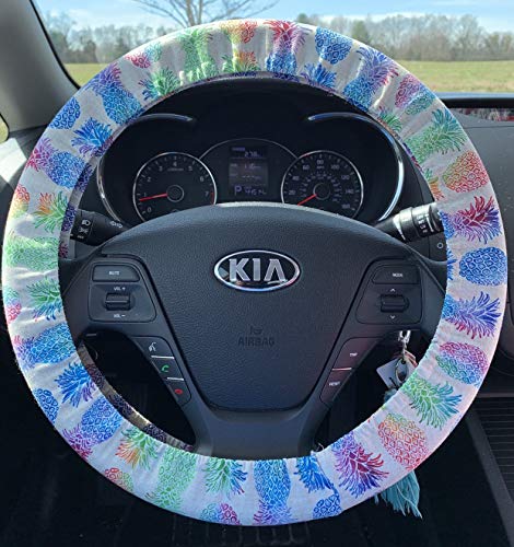 Rainbow Pineapple Steering Wheel Cover | Cotton Handmade Fully Lined Interior Car Accessories