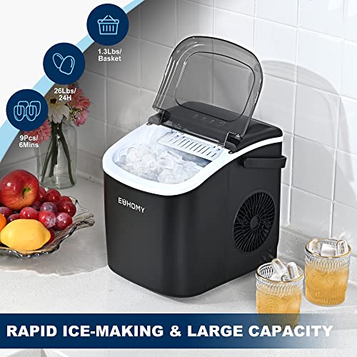 EUHOMY Ice Makers Countertop with Handle, 25.5lbs/24H, 9 Bullet Ice