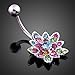 Chinatera Crystals Set Flower Hinged Barbell Dangle Belly Button Ring Navel Body Jewelry Belly Button Ring Flower Belly Ring