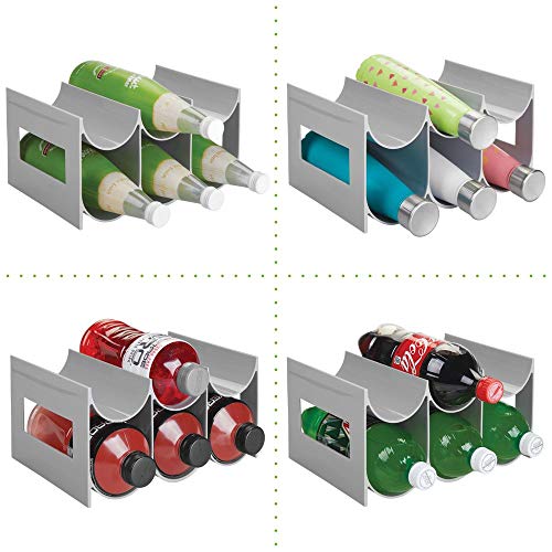 mDesign Plastic Free-Standing Water Bottle and Wine Rack Storage Organizer for Kitchen Countertops, Pantry, Fridge - BPA Free - 2 Tiers, Holds 6 Bottles - Gray